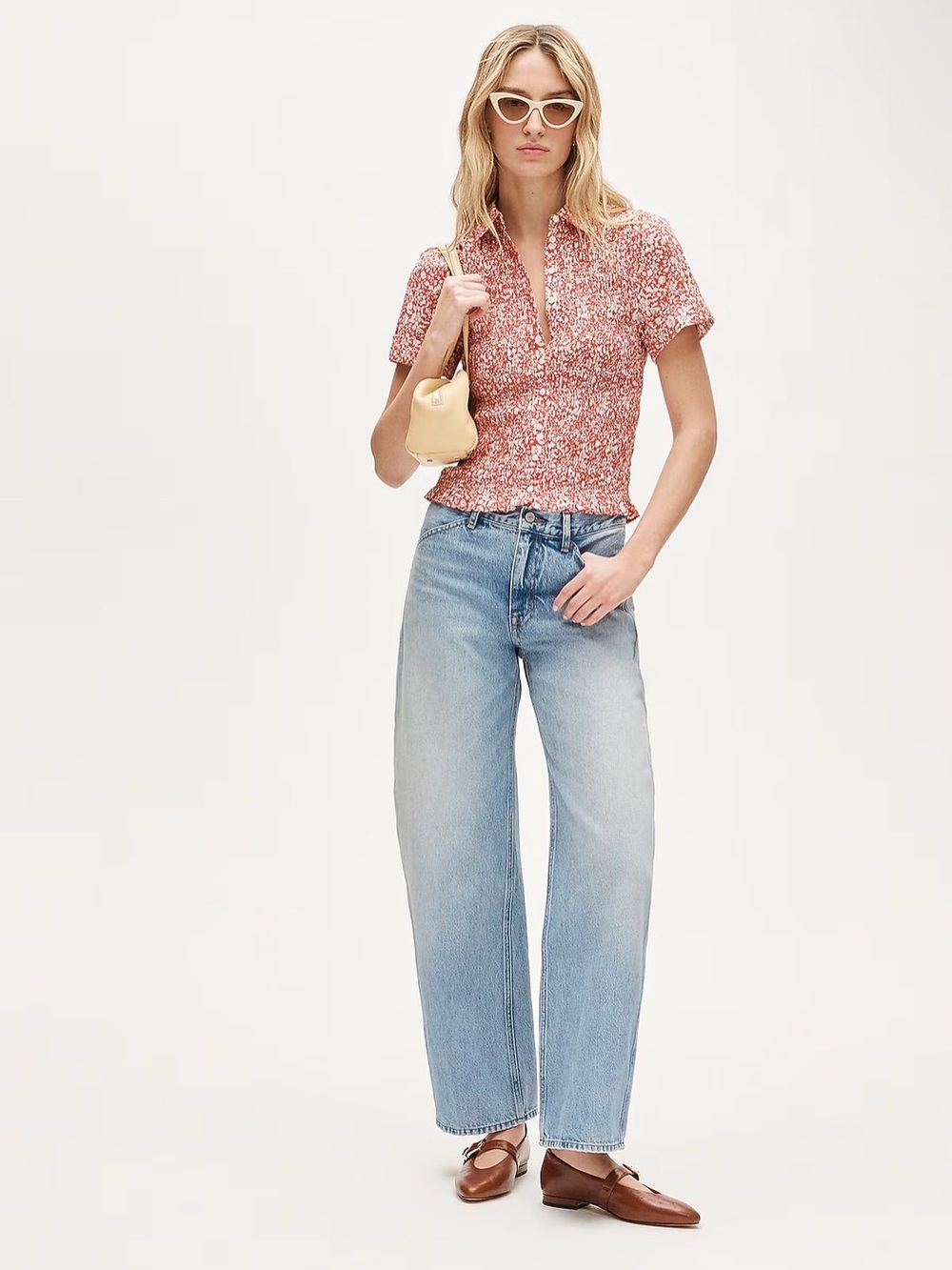 J. Crew Smocked Button-up Shirt Short Sleeve Liberty®Lizzy Red Fabric Sz M $168